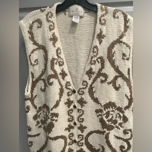 Express Tricot British Crown Woman’s Sweater Vest Ivory Beige Sz Large - Picture 7 of 13